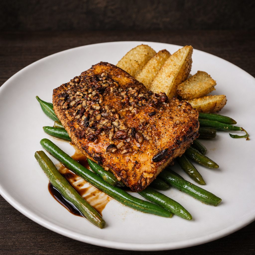 Dinner Maple Pecan Crusted Salmon.