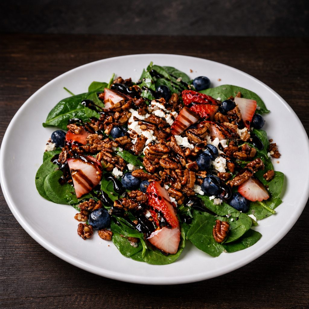 Fresh Berry, Quinoa, Spinach Salad.
