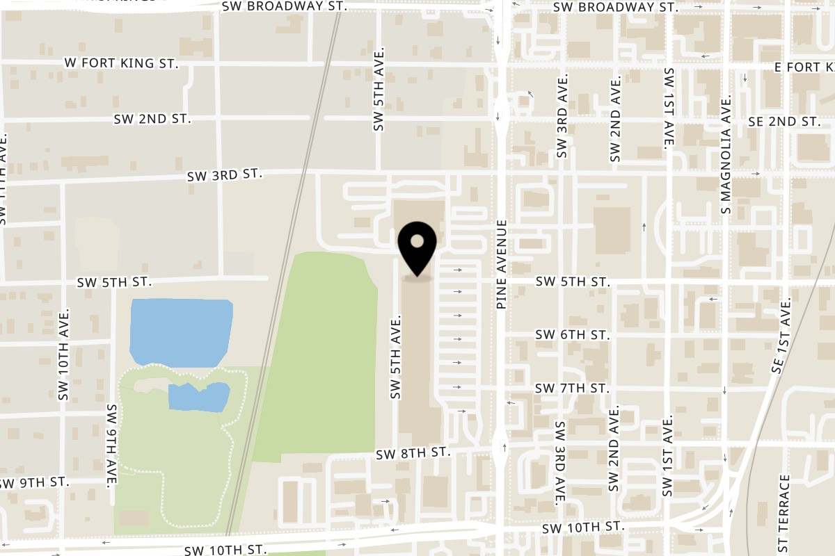 Map showing the location of Live Fire Chefs on 506 S Pine Ave in Ocala
